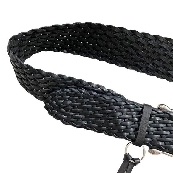 Michael Kors leather braided equestrian belt designer logo charms silver‎ black main image 5